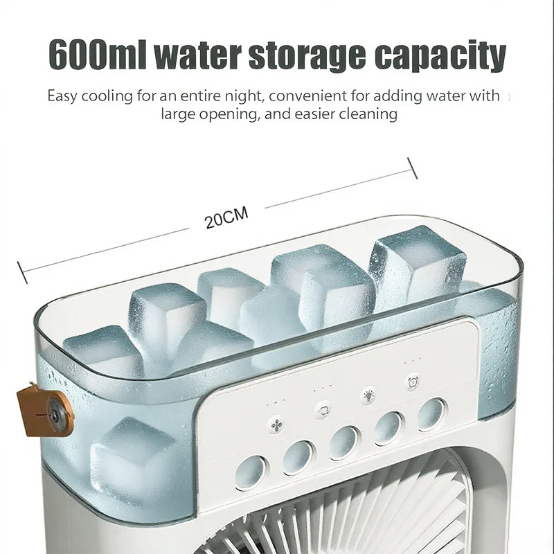 3 in 1 Mini Portable Cooling Fan with USB Charging -  Water Mist Air Conditioner LED Night Light Humidifier