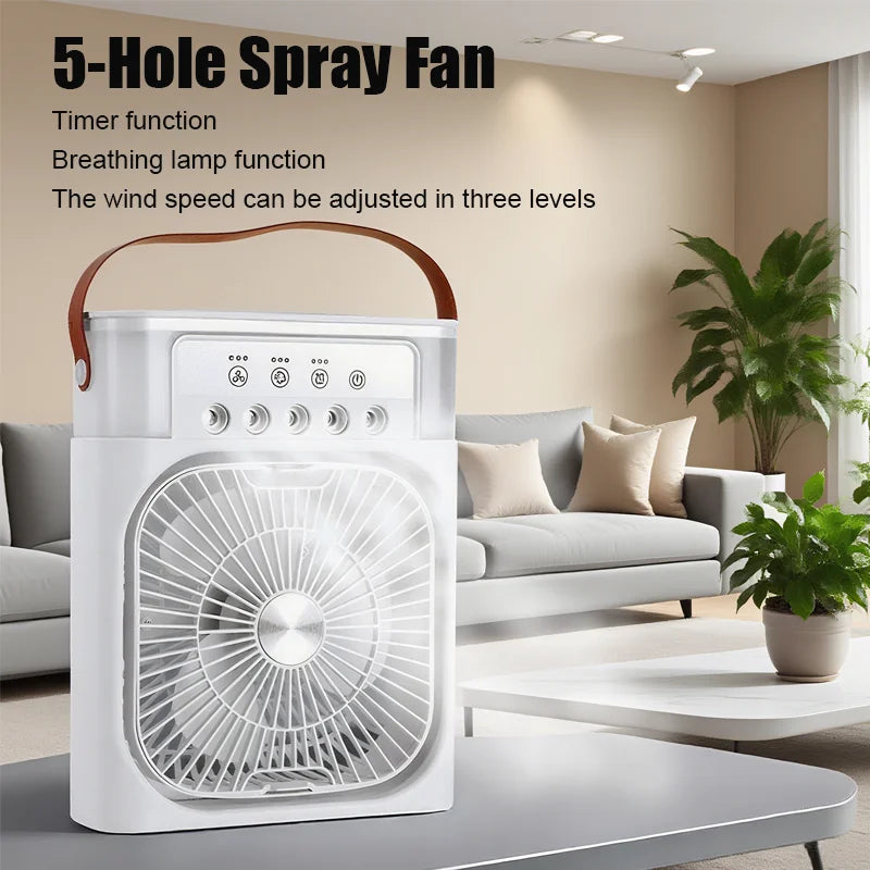 3 in 1 Mini Portable Cooling Fan with USB Charging -  Water Mist Air Conditioner LED Night Light Humidifier