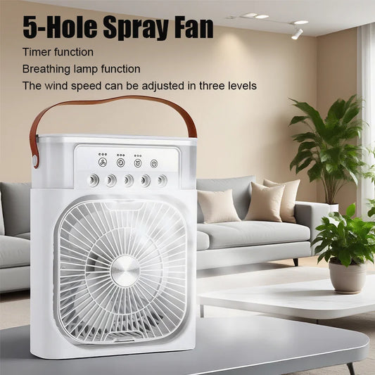 3 in 1 Mini Portable Cooling Fan with USB Charging -  Water Mist Air Conditioner LED Night Light Humidifier
