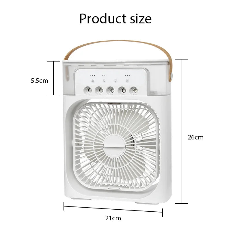 3 in 1 Mini Portable Cooling Fan with USB Charging -  Water Mist Air Conditioner LED Night Light Humidifier