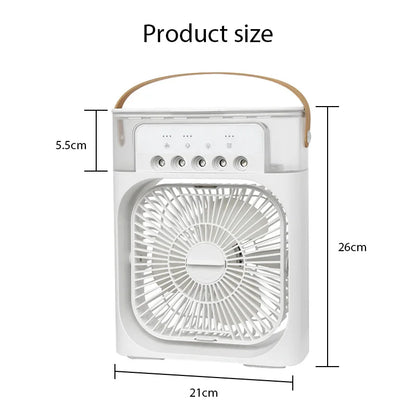 3 in 1 Mini Portable Cooling Fan with USB Charging -  Water Mist Air Conditioner LED Night Light Humidifier