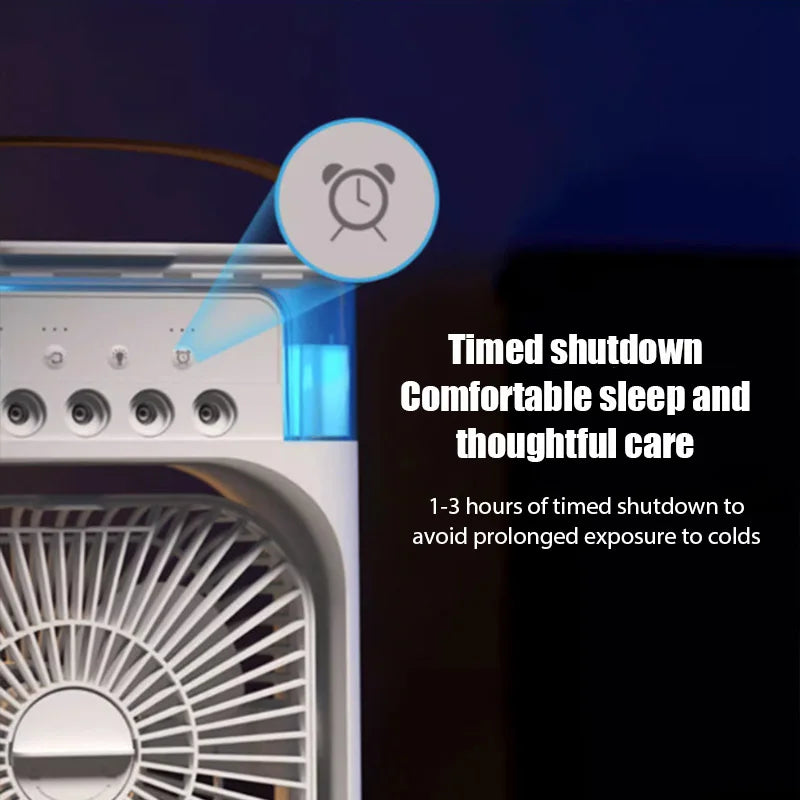 3 in 1 Mini Portable Cooling Fan with USB Charging -  Water Mist Air Conditioner LED Night Light Humidifier